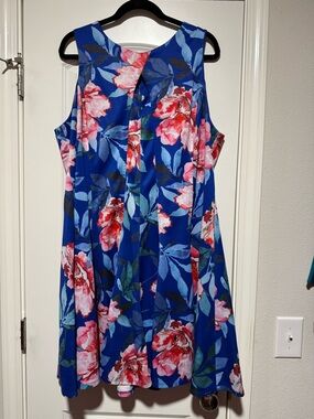 Dress Barn Royal Blue Sleeveless Floral Swing Dress
